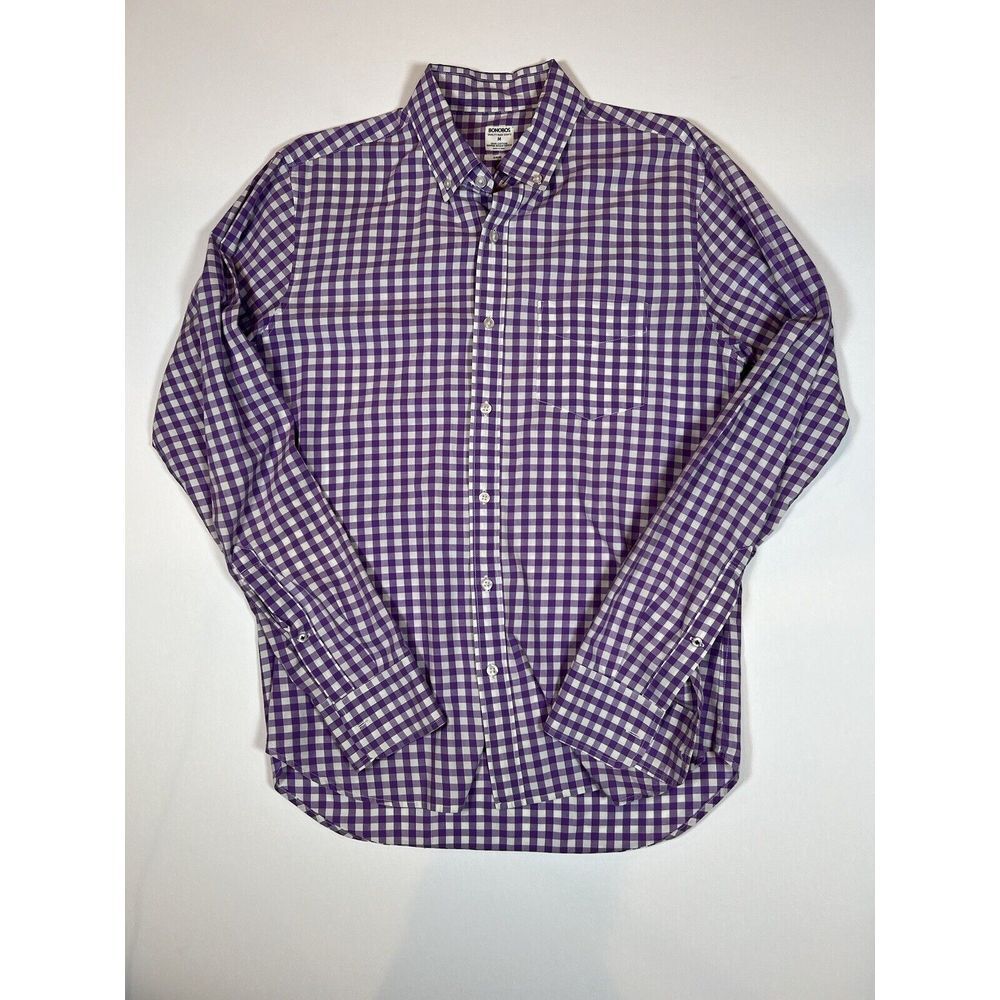 Bonobos Casual Men's Summer Weight Poplin Slim Fit Size M Purple And White Check